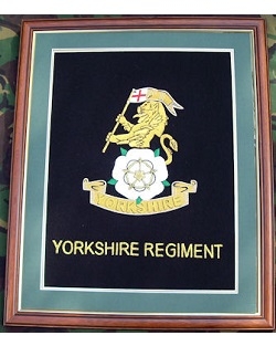 Large Embroidered Badge in a 20 x 16 Mahogany Wood Frame - Yorkshire Regiment